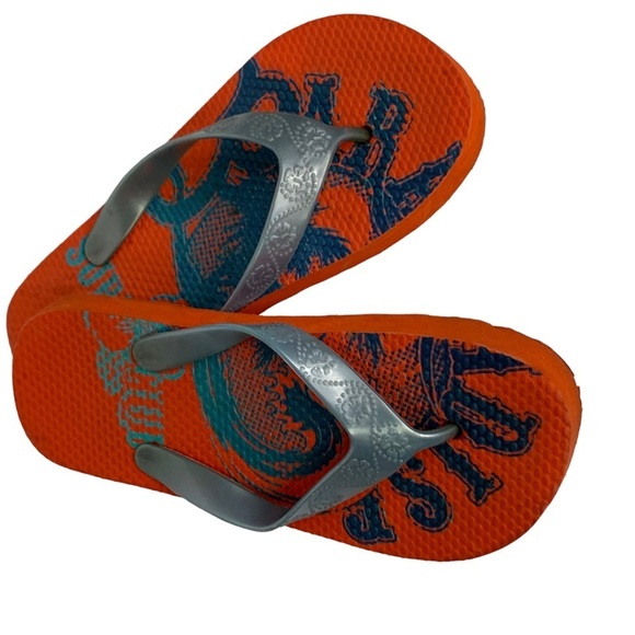 The Children’s Place 1” Platform Thong Flip Flops Orange & Blue Size 1-2 Unisex - Picture 2 of 3